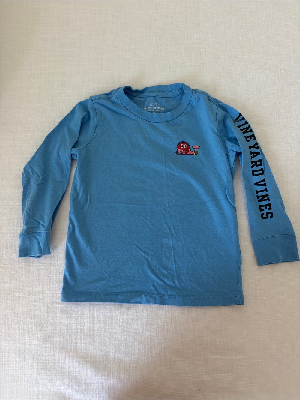 Vineyard Vines Kids Blue Long-Sleeve Whale Logo Tee with Sleeve Logo